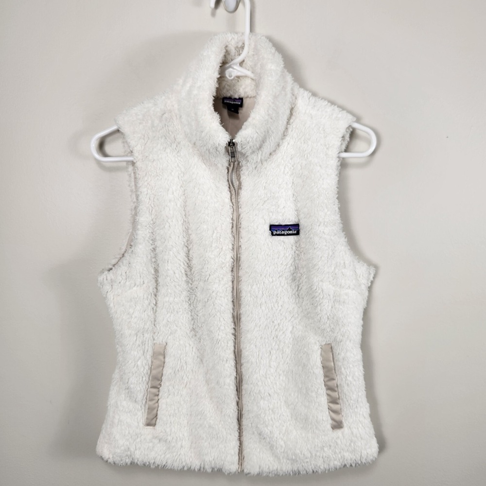 Patagonia Los Gatos Fleece Vest Off White Sz Medium Womens Fuzzy Pockets Outdoor